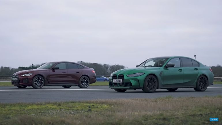 Elektryczne BMW i4 M50 kontra spalinowe BMW M3, screen z serwisu YouTube / carwow