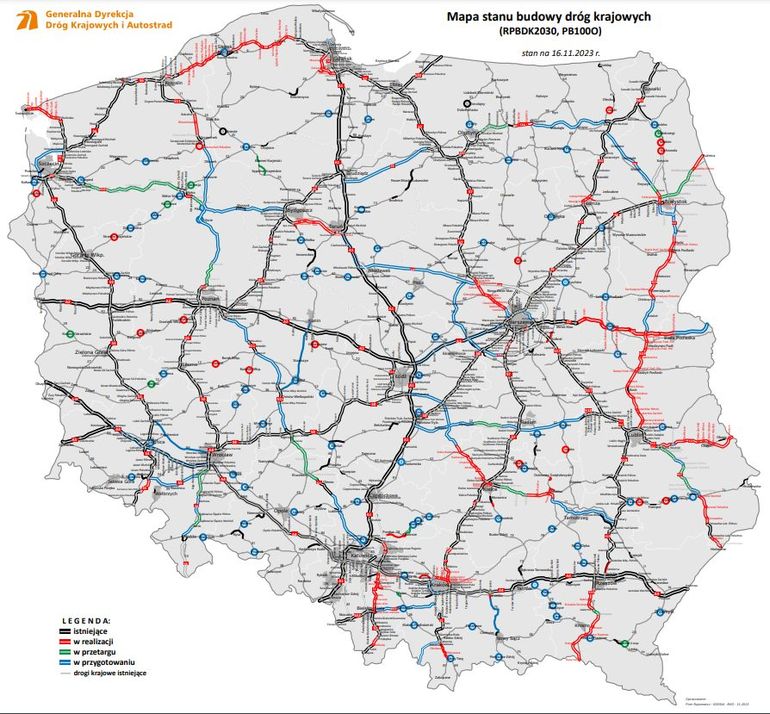 mapa dróg w budowie w Polsce 2023