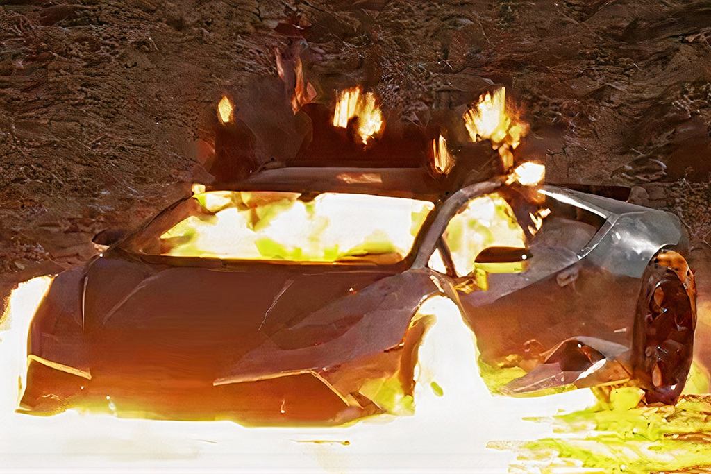 âArtystaâ wysadziÅ Lamborghini i sprzedaÅ 999 sztuk NFT, fot. zrzut ekranu z filmu Shl0ms