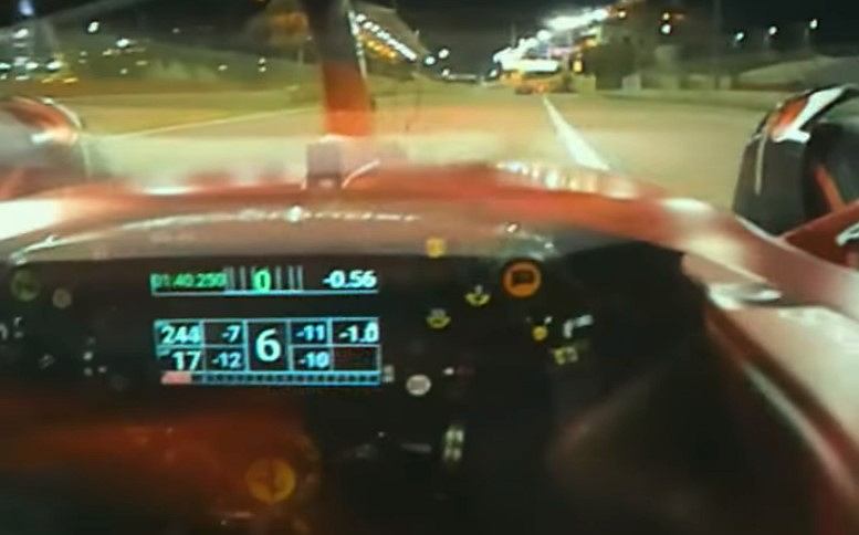 Widok z kasku Charlesa Leclerca podczas wyścigu w Bahrajnie, fot. Instagram / F1