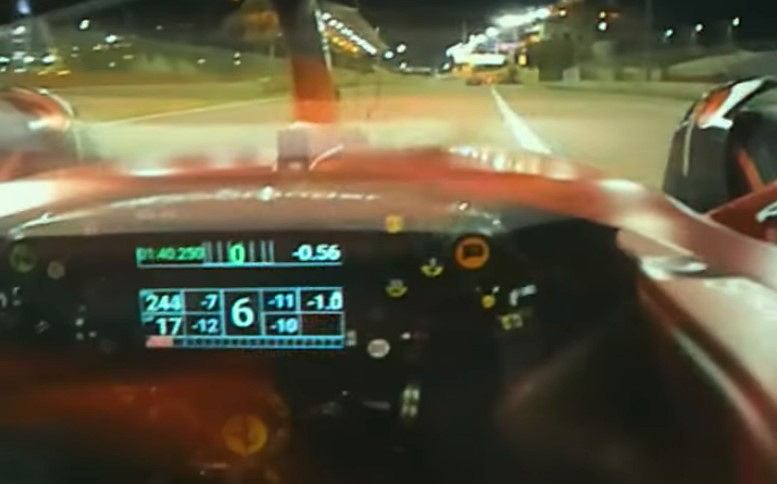 Widok z kasku Charlesa Leclerca podczas wyÅcigu w Bahrajnie, fot. Instagram / F1