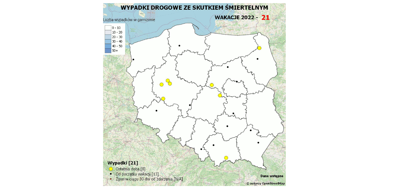 mapa wypadkÃ³w Åmiertelnych wakacje 2022